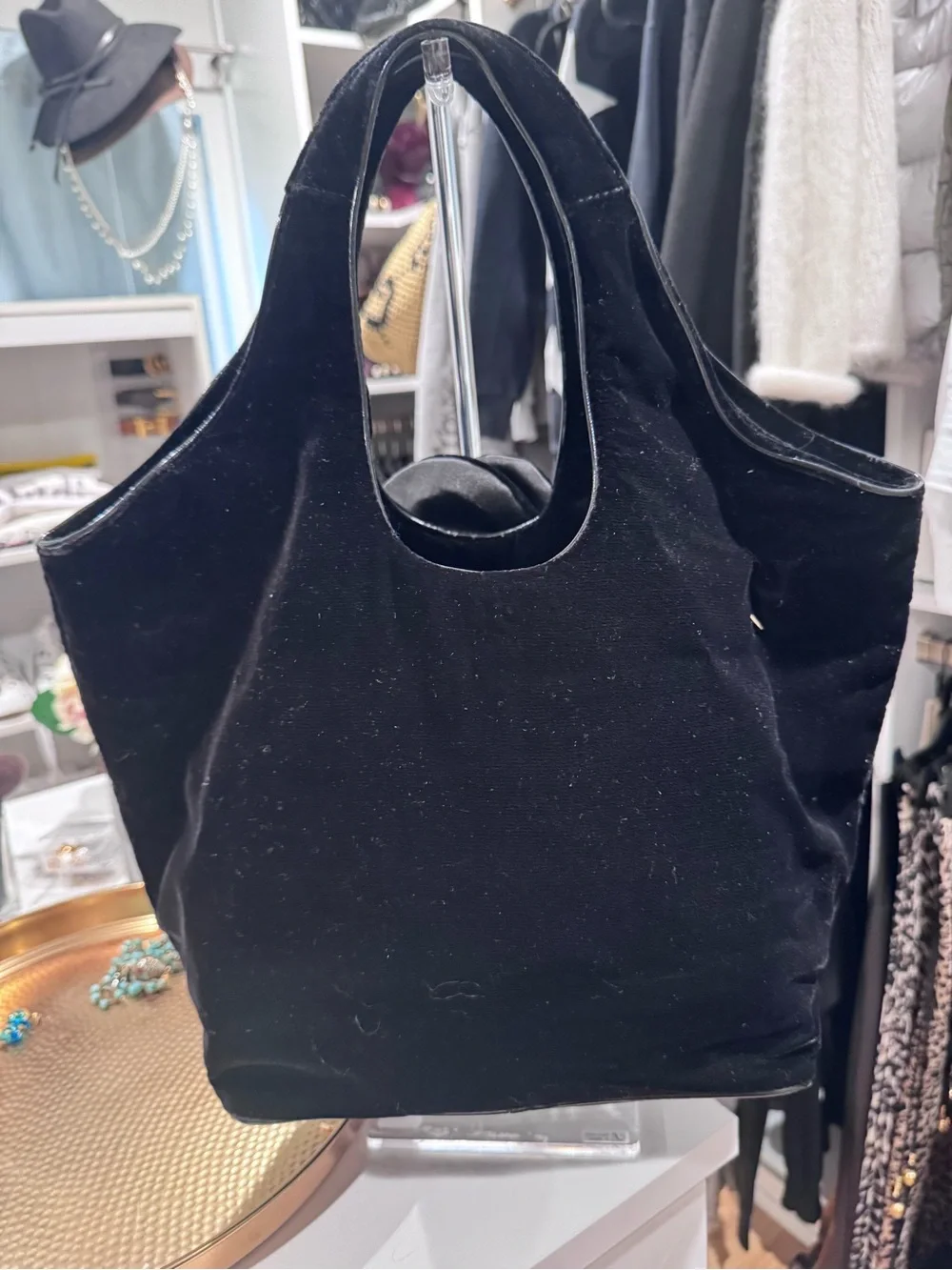 kate spade Black Velvet Floral Applique Tote